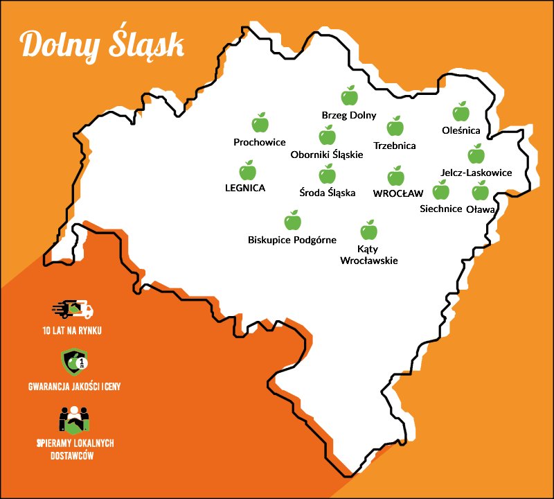 Mapa Dailyfruits - owoce i warzywa do biura we Wrocławiu i okolicach