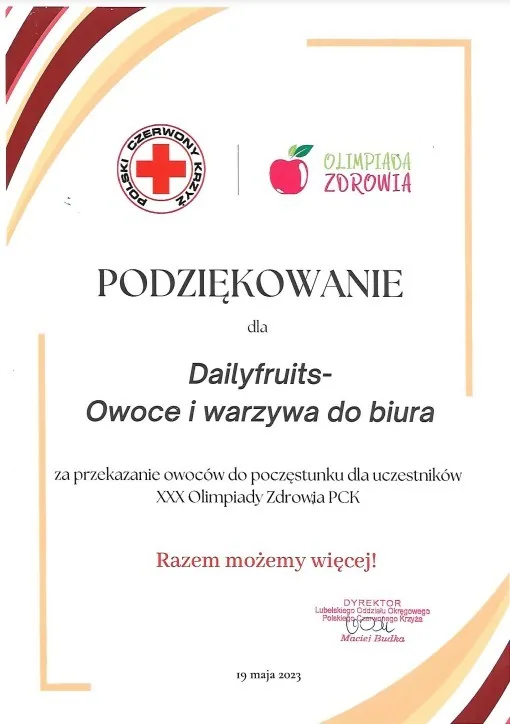 Olimpiada Zdrowia PCK - podziękowanie