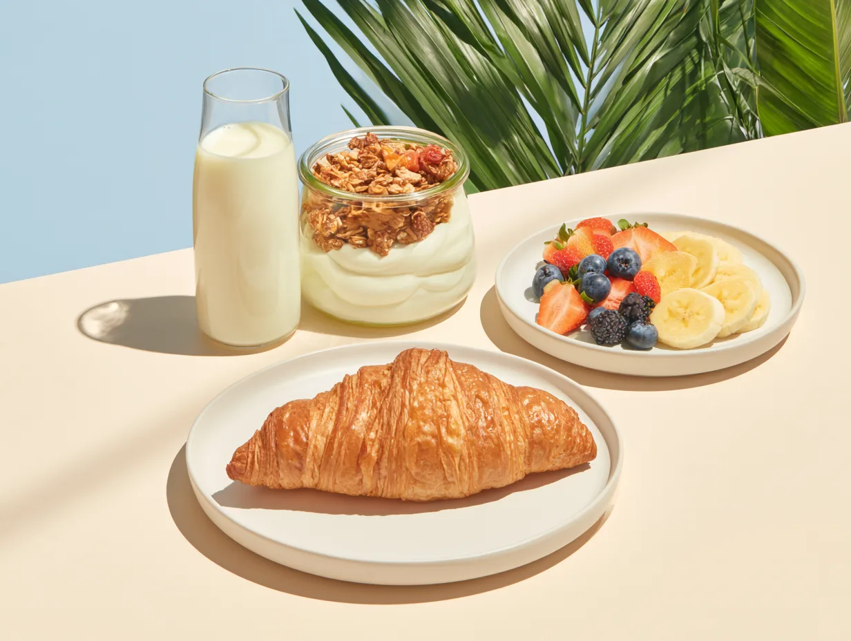 Śniadanie firmowe - croissanty, granola, owoce